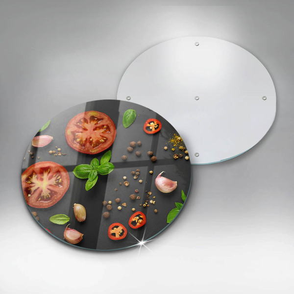 Chopping board glass Tomatoes and spices