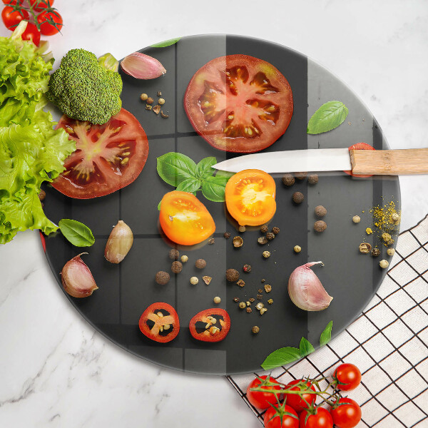 Chopping board glass Tomatoes and spices