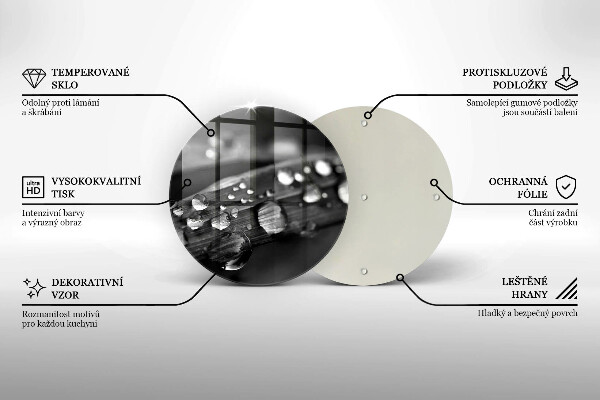 Chopping board glass Drops of dew on the leaves