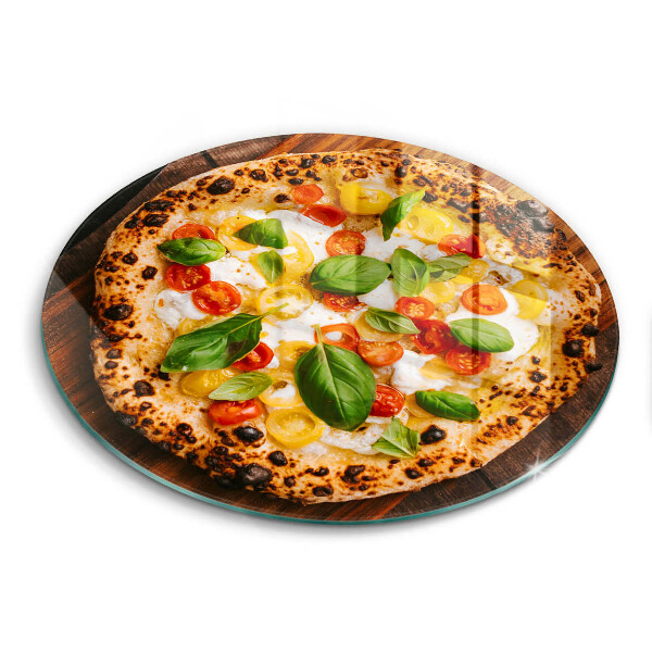 Chopping board glass Italian pizza