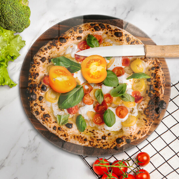 Chopping board glass Italian pizza
