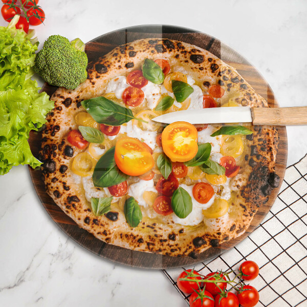 Chopping board glass Italian pizza