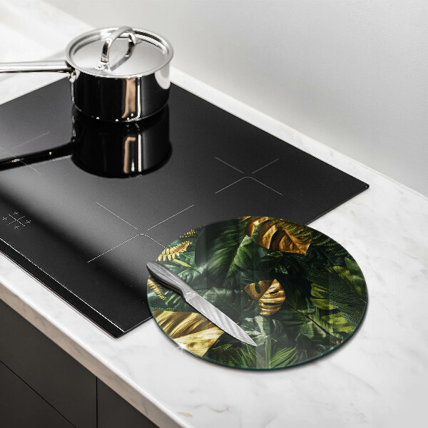 Chopping board glass Monstera golden leaves