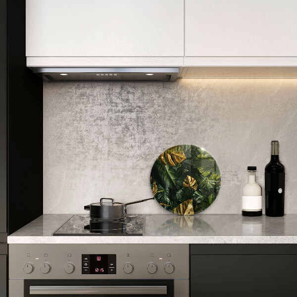 Chopping board glass Monstera golden leaves