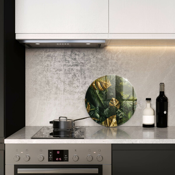 Chopping board glass Monstera golden leaves