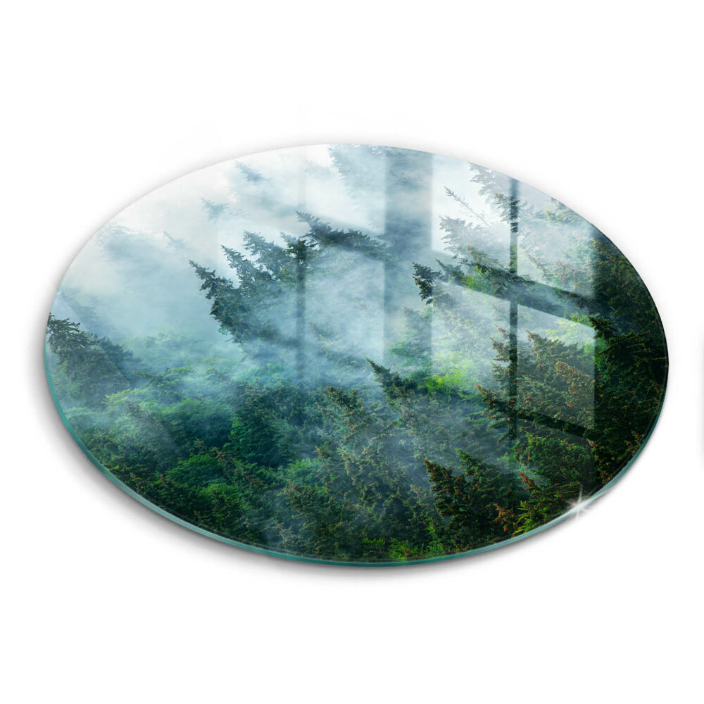 Chopping board glass Forest in the fog