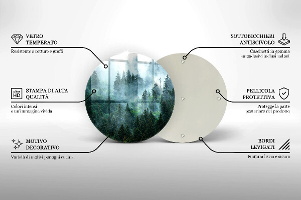 Chopping board glass Forest in the fog