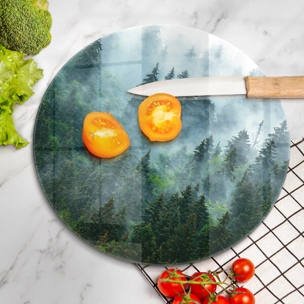 Chopping board glass Forest in the fog