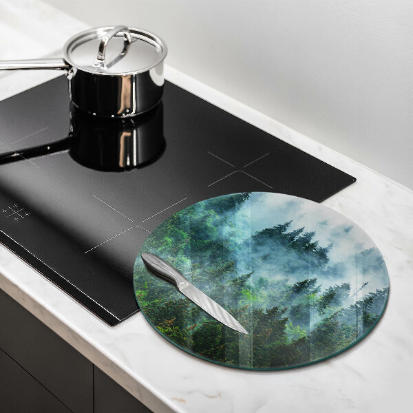 Chopping board glass Forest in the fog