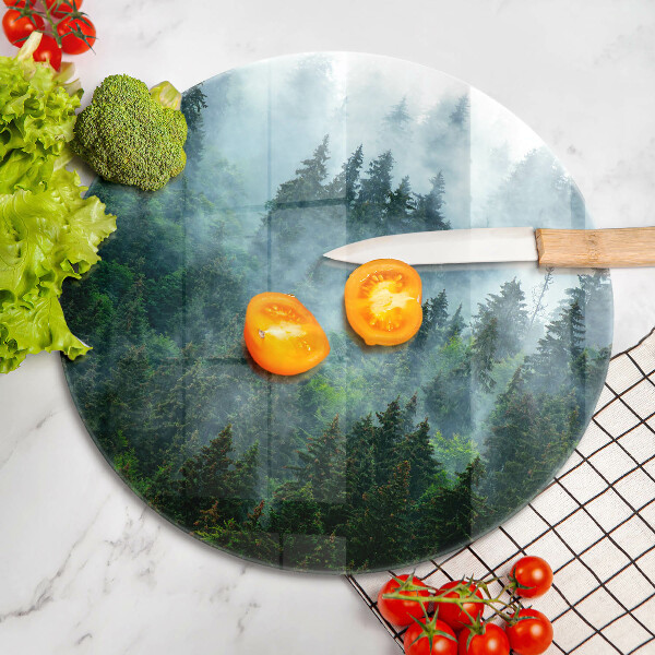 Chopping board glass Forest in the fog
