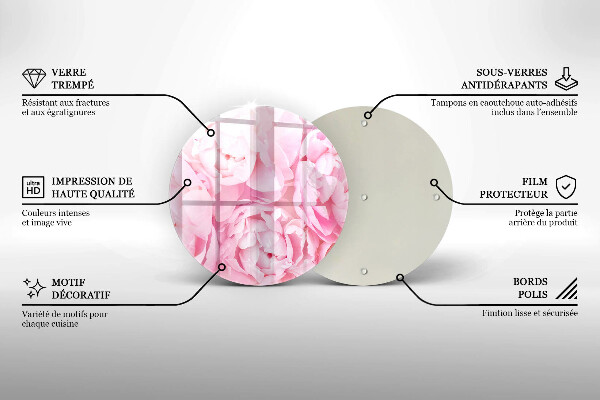 Glass worktop protector Delicate peonies
