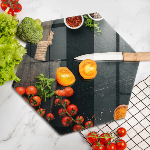 Chopping board glass Cherry tomatoes