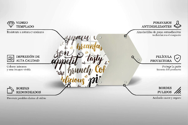 Glass chopping board Text Bon Appetit