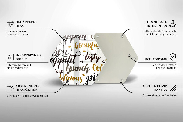 Glass chopping board Text Bon Appetit