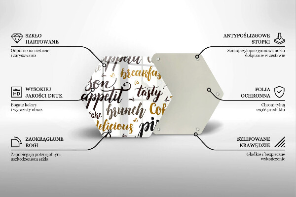 Glass chopping board Text Bon Appetit