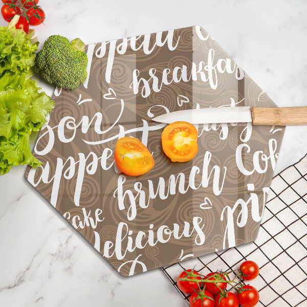 Glass chopping board Text Bon Appetit