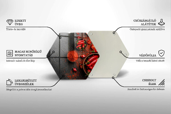Chopping board glass Red chili peppers