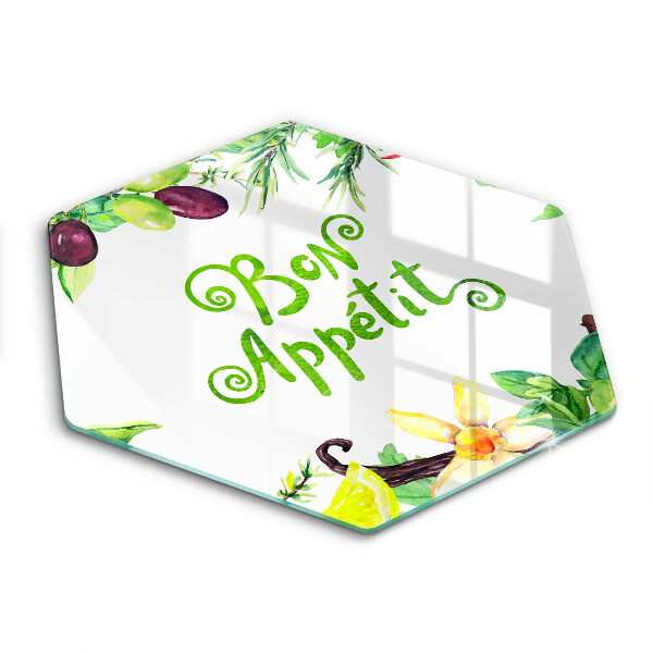 Chopping board glass The inscription Bon Appetit