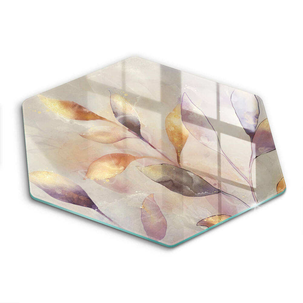 Chopping board glass Painted boho leaves