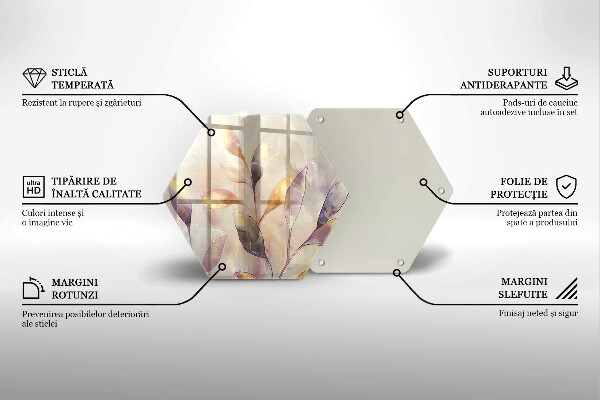 Chopping board glass Painted boho leaves