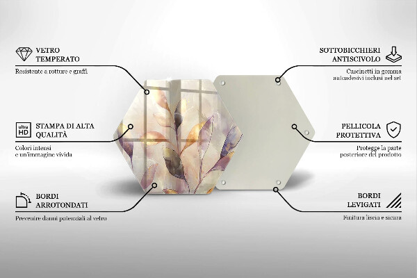 Chopping board glass Painted boho leaves