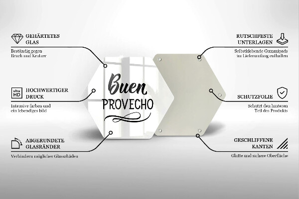 Chopping board glass The inscription Buen Provecho