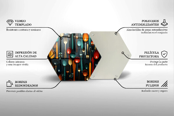 Glass kitchen board Colorful spoons and forks