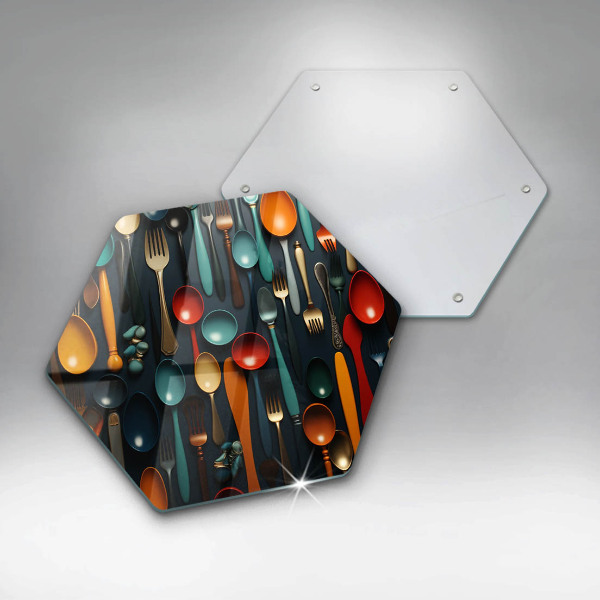 Glass kitchen board Colorful spoons and forks