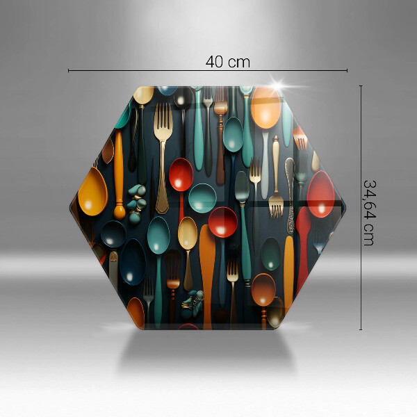 Glass kitchen board Colorful spoons and forks