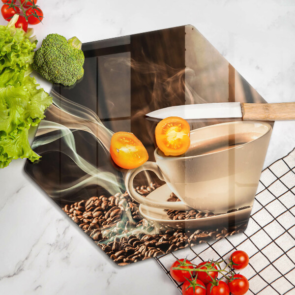 Glass kitchen board Cup and coffee beans