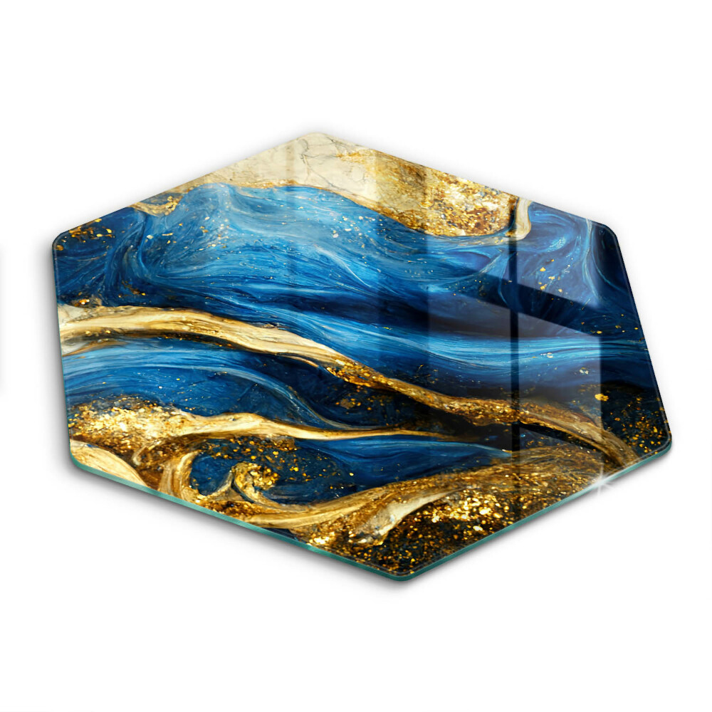 Glass kitchen board Blue-gold marble