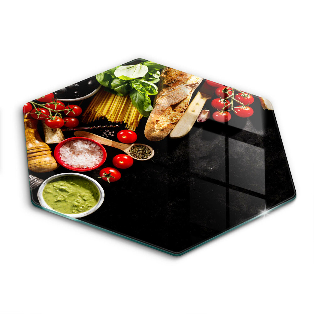 Glass kitchen board Italian ingredients and spices