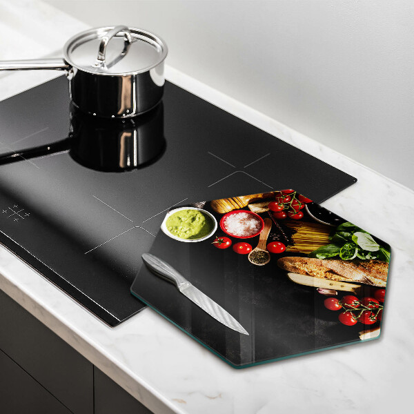 Glass kitchen board Italian ingredients and spices