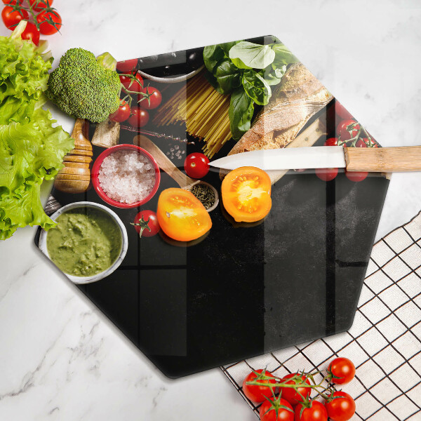 Glass kitchen board Italian ingredients and spices