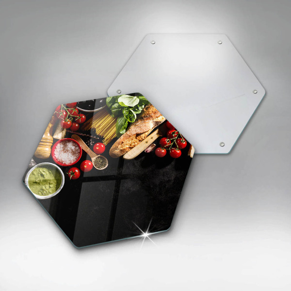 Glass kitchen board Italian ingredients and spices