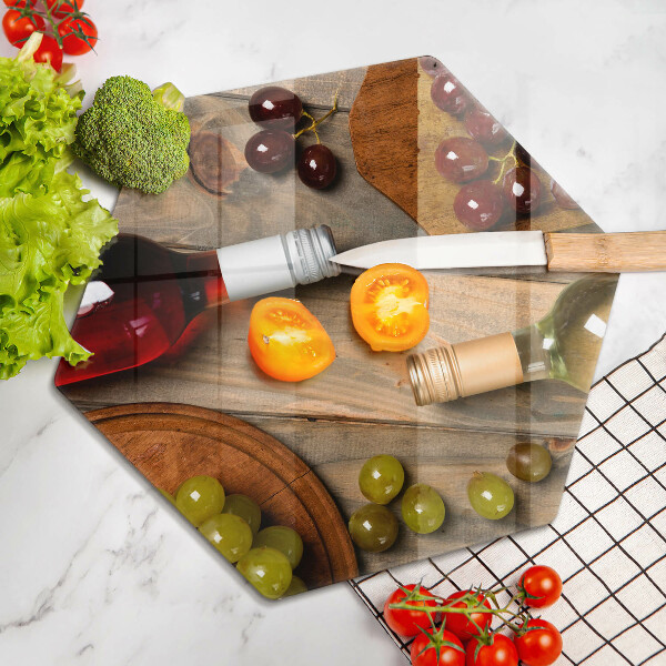 Glass kitchen board Bottles of wine and grapes