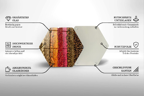 Chopping board glass Colorful spices