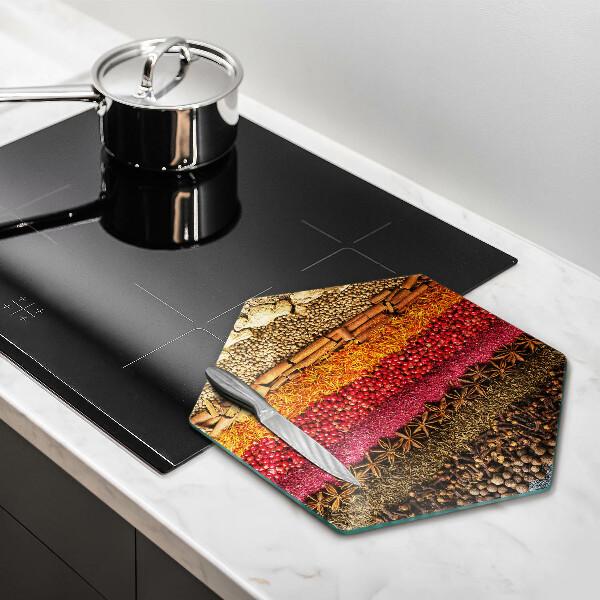 Chopping board glass Colorful spices