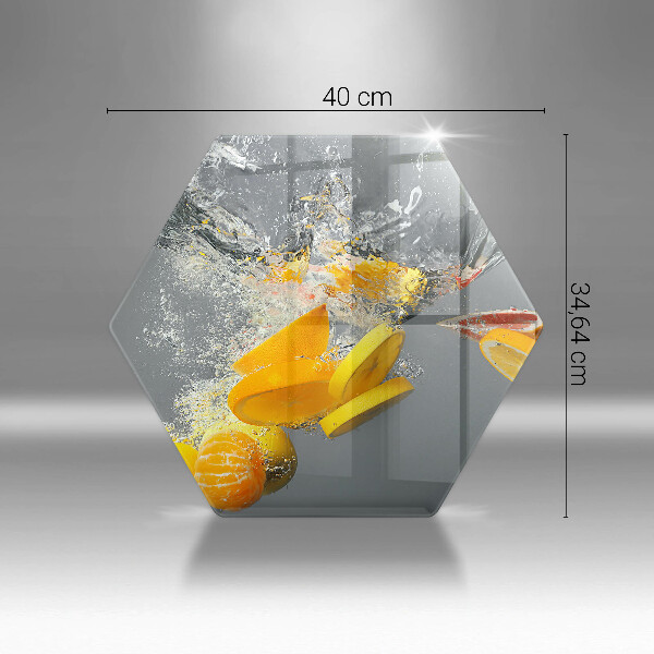 Chopping board glass Lemons in water