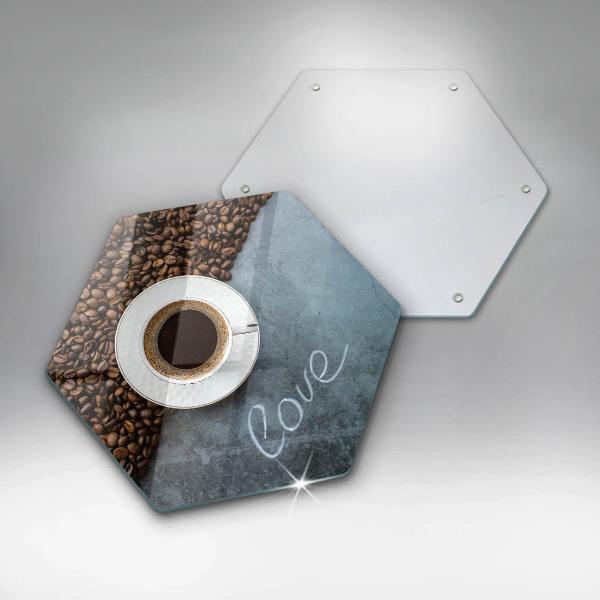 Chopping board Coffee beans and cup