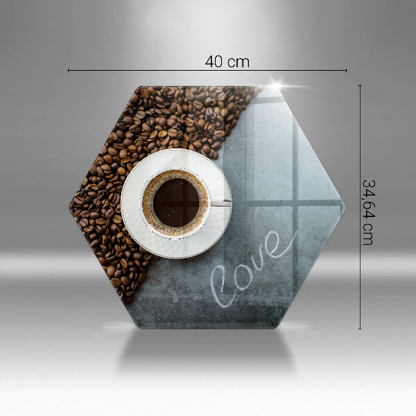 Chopping board Coffee beans and cup