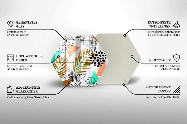 Chopping board glass Boho leaves pattern