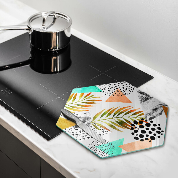 Chopping board glass Boho leaves pattern