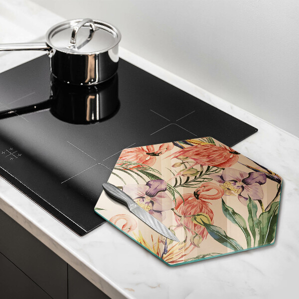 Chopping board glass Flaminga illustration