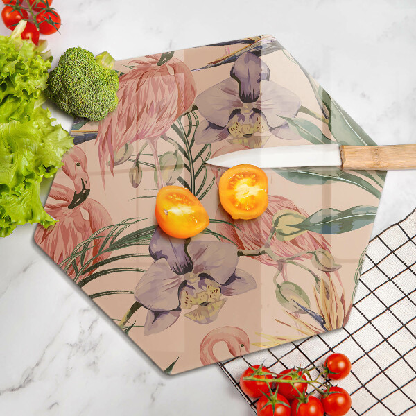 Chopping board glass Flaminga illustration