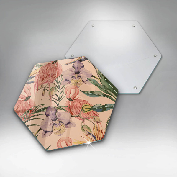 Chopping board glass Flaminga illustration