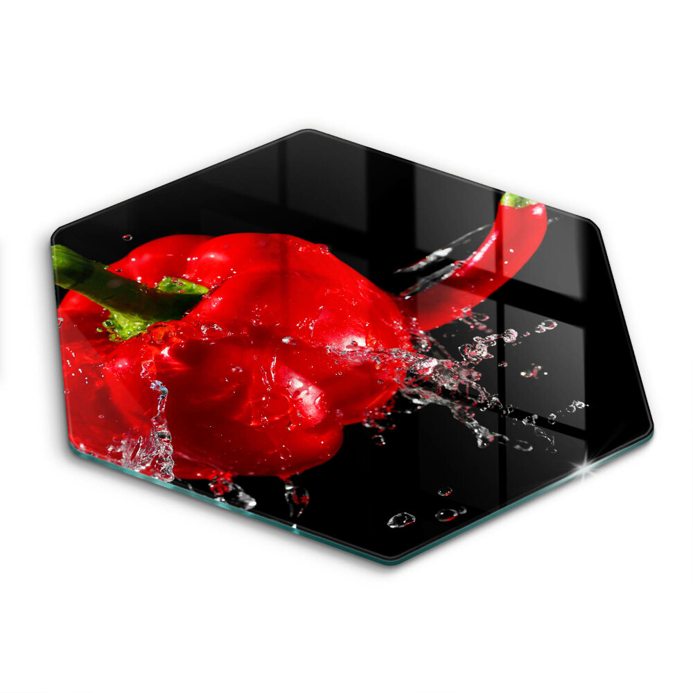 Cutting board Red peppers in water