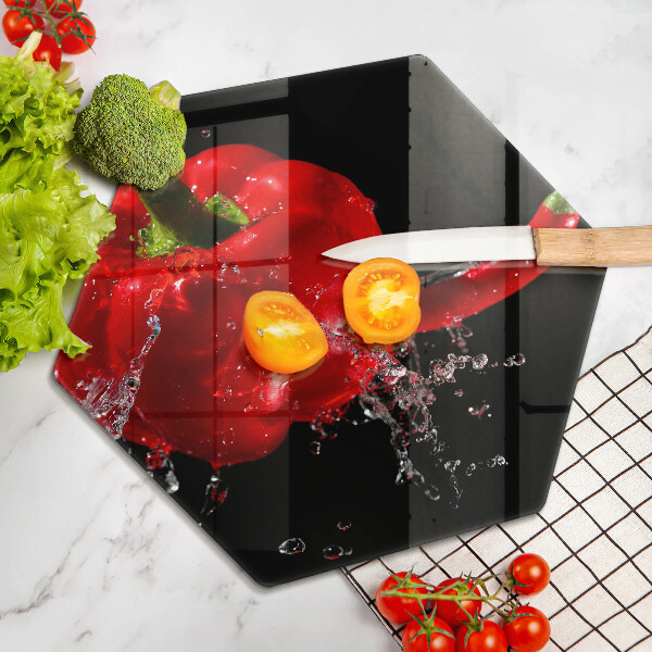 Cutting board Red peppers in water