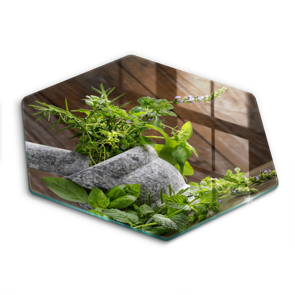 Chopping board Herbs plants and wood