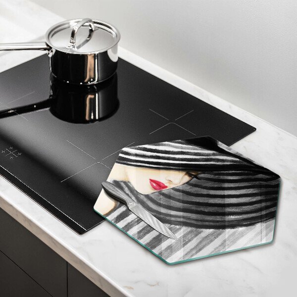 Kitchen worktop protector A woman in a hat